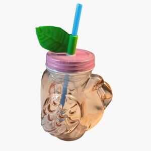 Pink Flamingo Glass Drinkware Leaf Straw Lid Tropical Tiki Beachy Boat Drinks
